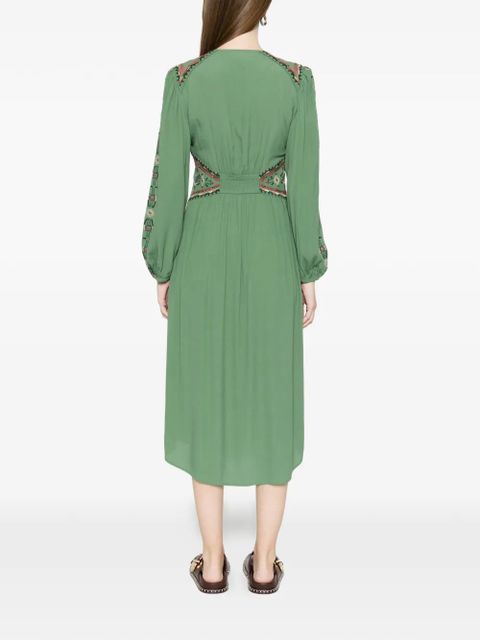 Ba&Sh Robe Tina embroidery buttoned midi dress - Green