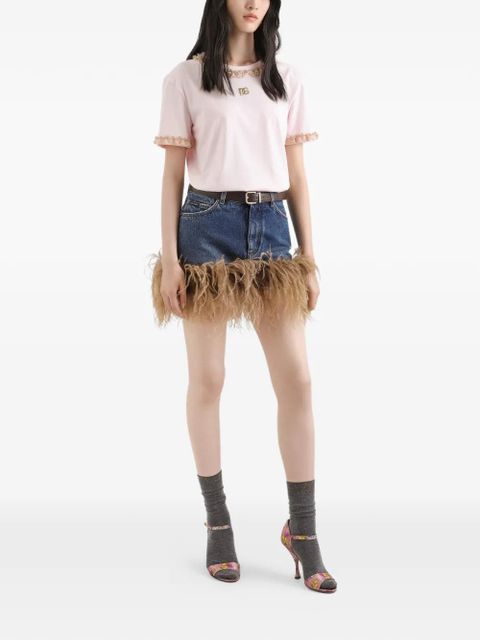 Dolce & Gabbana logo-embroidered ruffled T-shirt - Pink - zdjęcie produktu nr 2