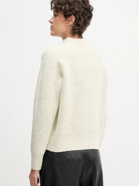 Calvin Klein Jeans sweter z domieszką wełny damski kolor beżowy z półgolfem LV044D372G - zdjęcie produktu nr 2