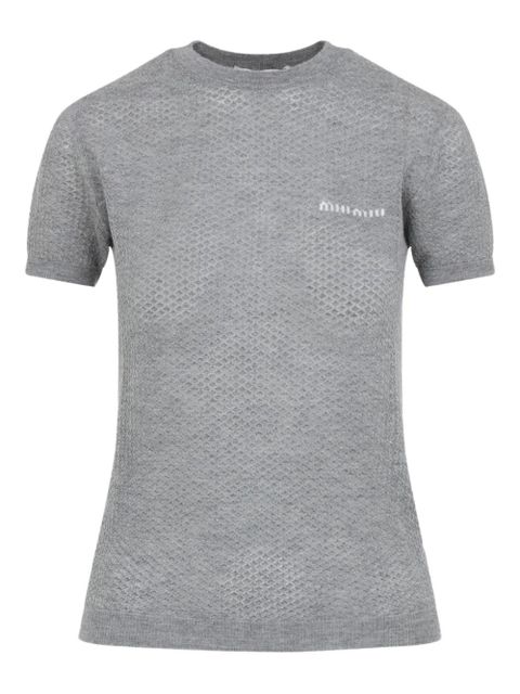 Miu Miu logo-intarsia T-shirt - Grey - zdjęcie produktu nr 1
