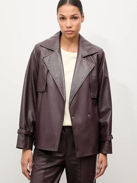 Answear.LAB kurtka skórzana kolor bordowy przejściowa