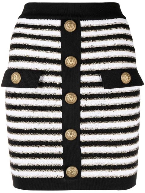 Balmain striped button-embellished skirt - Black - zdjęcie produktu nr 1
