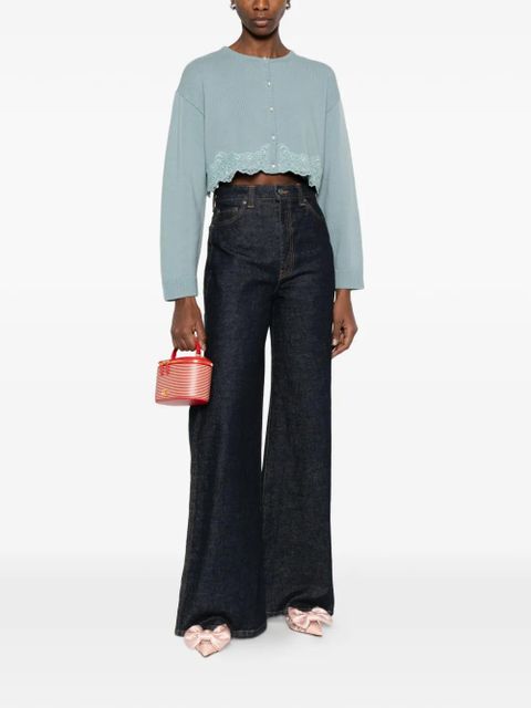 Valentino Garavani lace-trim cropped cardigan - Blue - zdjęcie produktu nr 2