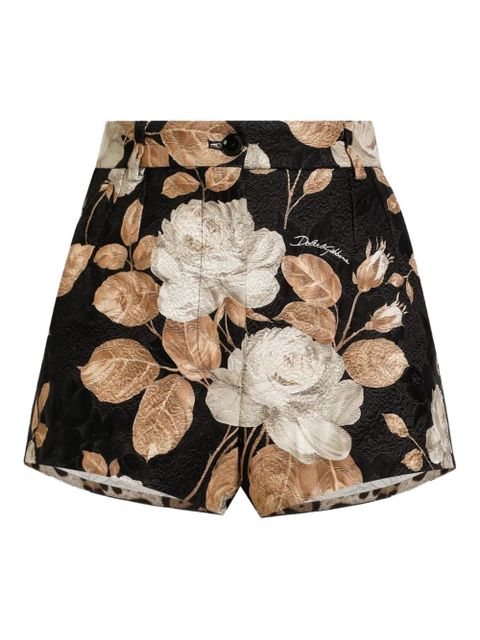 Dolce & Gabbana rose-print brocade high-waisted shorts - Black - zdjęcie produktu nr 1