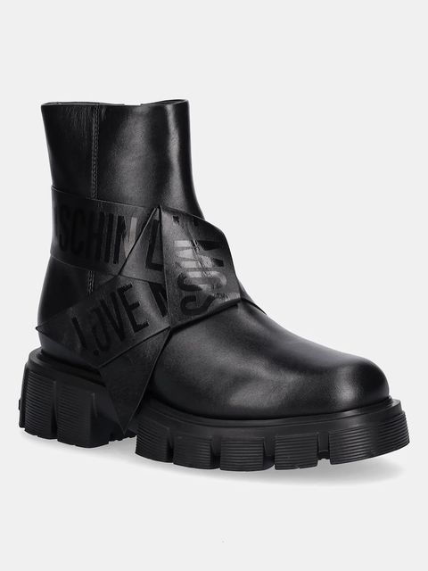 Love Moschino botki skórzane damskie kolor czarny na platformie JA24115G1NIAX000 - zdjęcie produktu nr 1