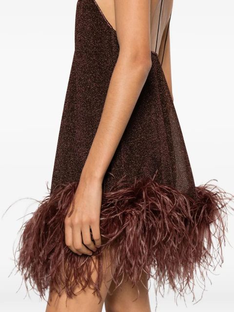 Oséree feather-detail V-neck mini dress - Brown