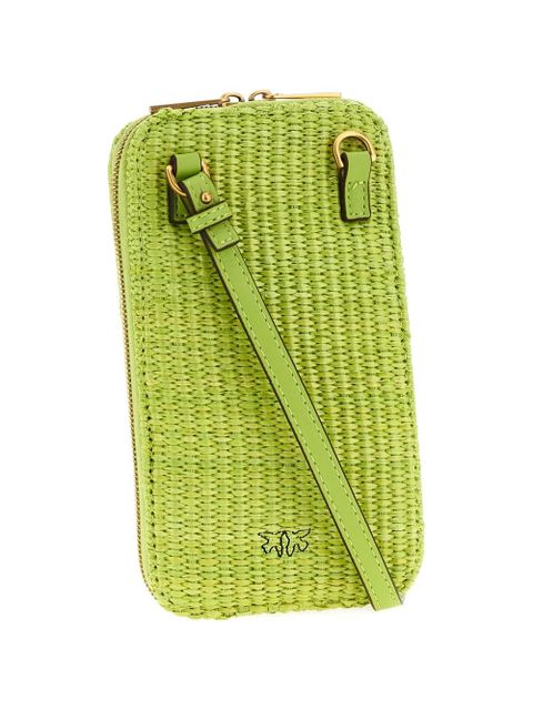 PINKO Love Birds braided raffia smartphone holder - Green