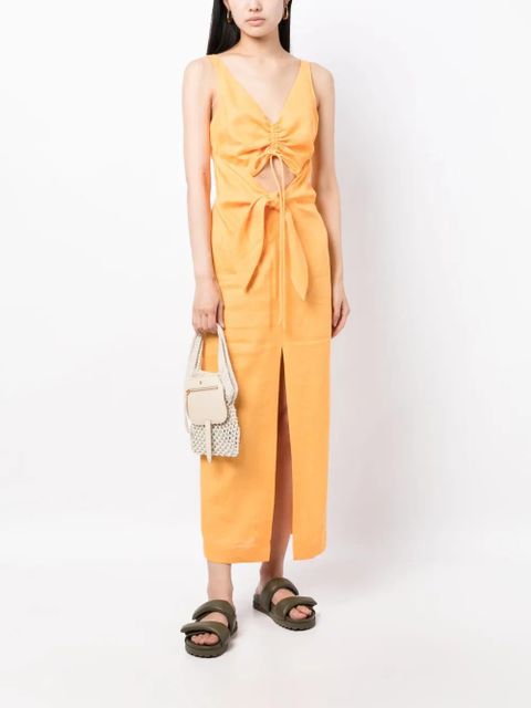 Nanushka draped linen midi dress - Orange - zdjęcie produktu nr 2