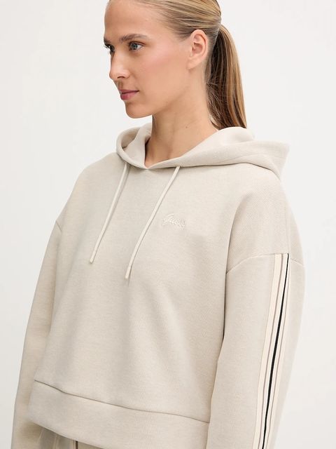 Guess bluza z domieszką wełny MURIEL damska kolor beżowy z kapturem z aplikacją V5BQ14 KCX52