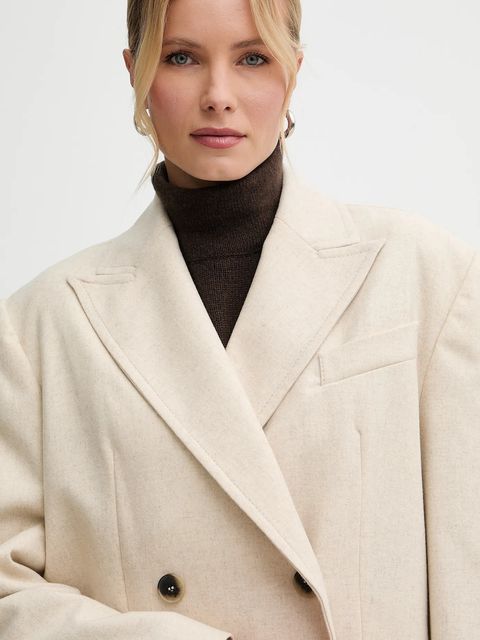 MAX&Co. marynarka z dodatkiem wełny kolor beżowy oversize melanżowa 2526086074200