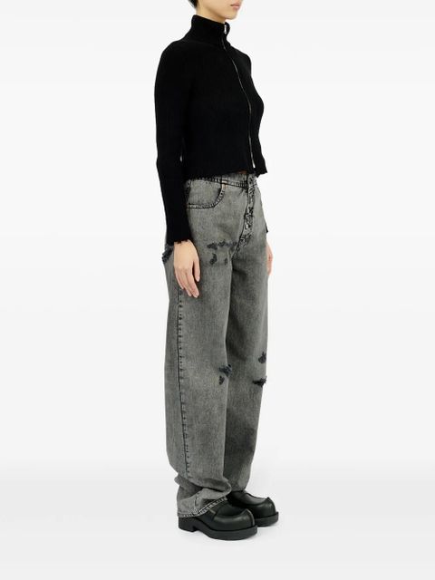 MM6 Maison Margiela ribbed cotton zip-up cardigan - Black