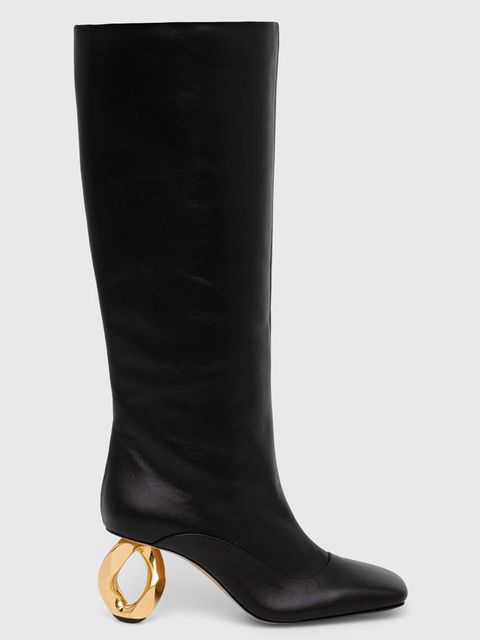 JW Anderson kozaki skórzane Chain Heel damskie kolor czarny na słupku ANW43020A