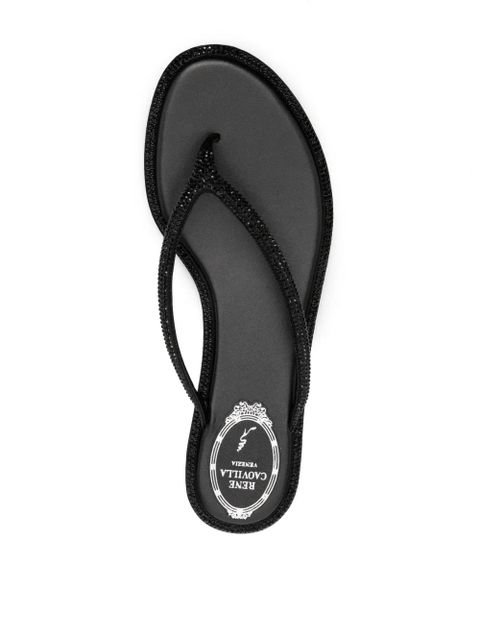 René Caovilla glass crystal-embellishmed leather flip-flops - Black