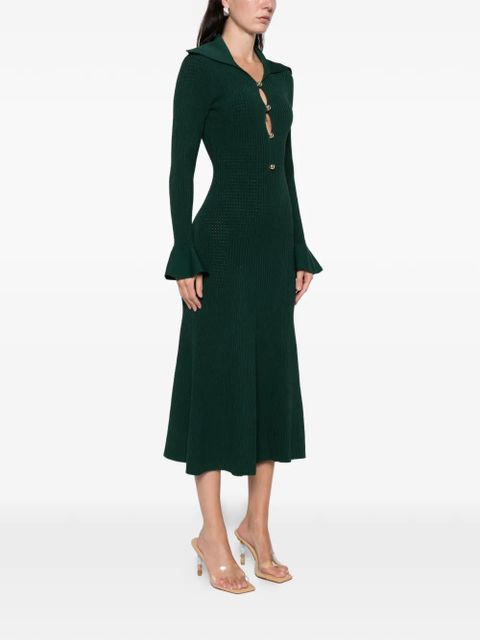 Self-Portrait collared knitted midi dress - Green