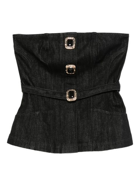 Self-Portrait lace-trimmed ribbed top - Black