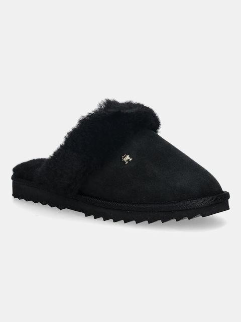 Tommy Hilfiger kapcie skórzane TH SHEARLING HOUSE SHOE kolor czarny FW0FW09063