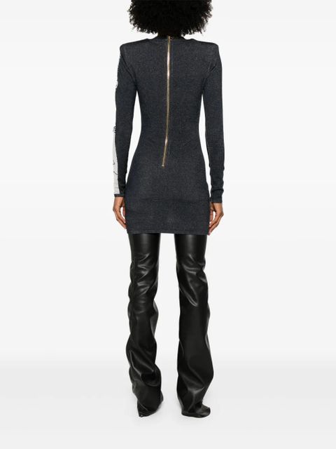 Balmain body-motif embroidered mini dress - Black