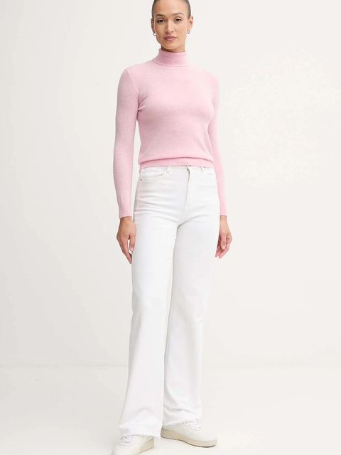 United Colors of Benetton sweter wełniany damski kolor różowy z golfem 1002D2348 - zdjęcie produktu nr 2