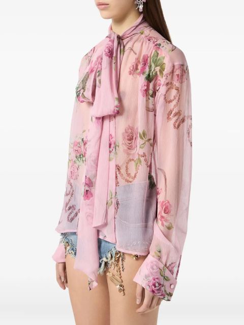 Blumarine floral-print tie-neck blouse - Pink