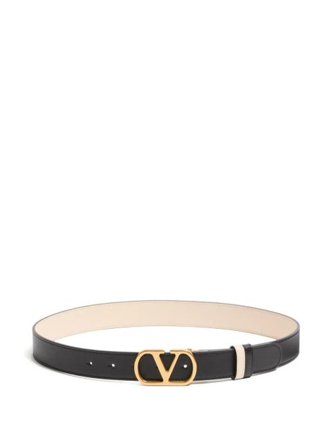 Valentino Garavani VLogo Signature reversible shiny calfskin belt - 30mm / 1.2 in. - Neutrals - zdjęcie produktu nr 1