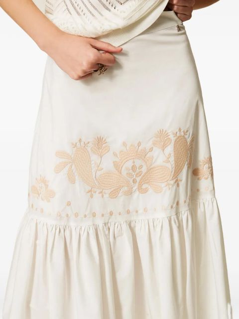 TWINSET floral-embroidered tiered skirt - White