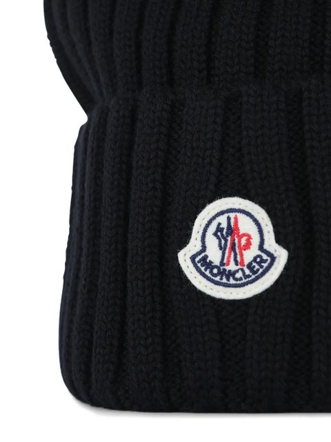 Moncler logo-patch ribbed beanie hat - Black - zdjęcie produktu nr 2