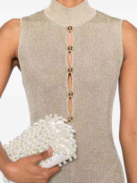 Self-Portrait turtleneck button-front maxi evening dress - Neutrals