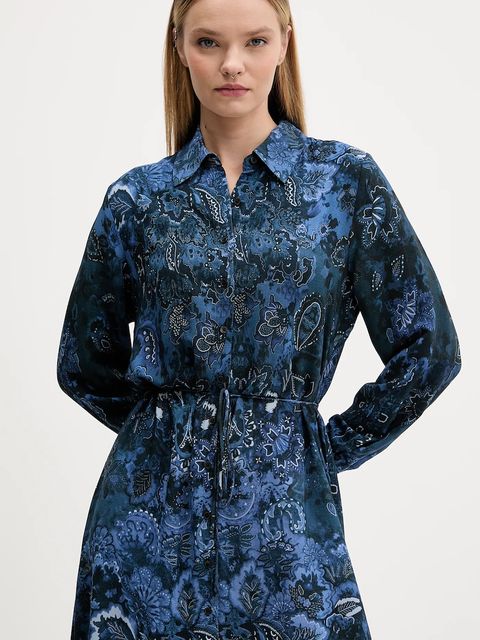 Desigual sukienka CAMISEROLICUAD kolor niebieski midi rozkloszowana 25WWVW23