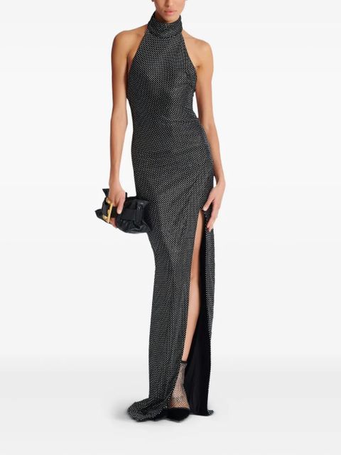 Balmain rhinestone-embellished velvet dress - Black