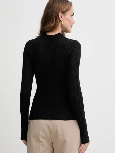 BOSS Orange sweter z dodatkiem wełny kolor czarny lekki z półgolfem 50549391