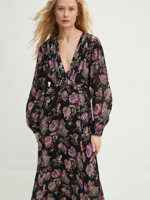 The Kooples sukienka kolor czarny maxi prosta FROB29079K