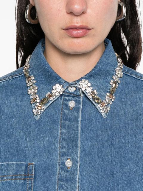 SANDRO embellished-collar denim shirt - Blue