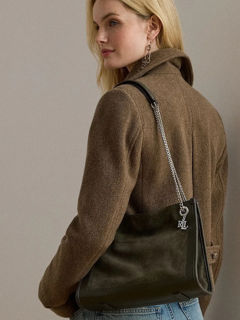 Lauren Ralph Lauren torebka zamszowa kolor zielony 431980175