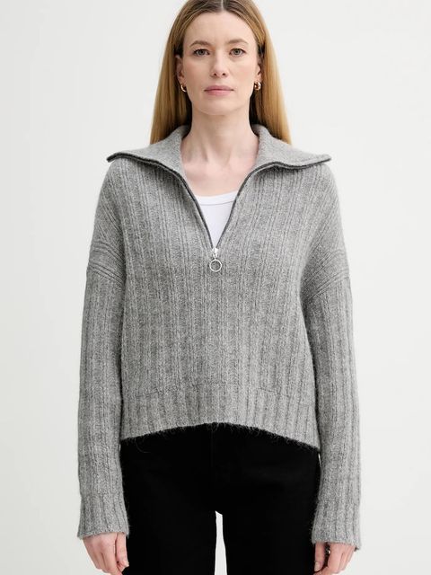 Marc O'Polo sweter z dodatkiem wełny damski kolor szary z półgolfem 5000007474 - zdjęcie produktu nr 1