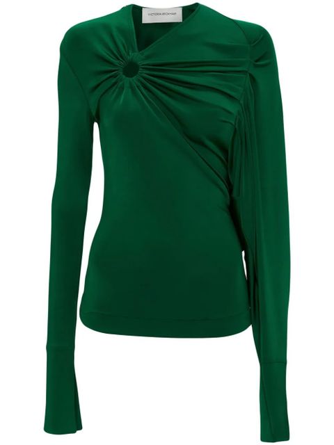 Victoria Beckham long-sleeve gathered-detail top - Green - zdjęcie produktu nr 1