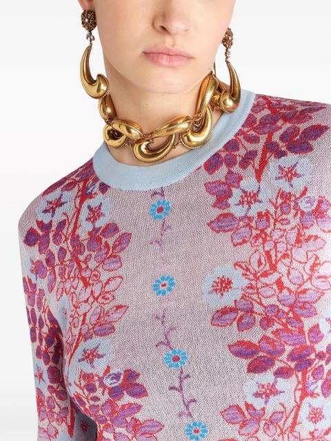 ETRO floral-jacquard crew-neck blouse - Pink
