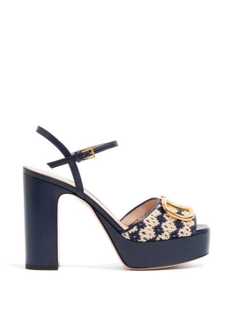 Valentino Garavani VLogo Signature platform sandals in crochet fabric 115mm - Blue - zdjęcie produktu nr 1