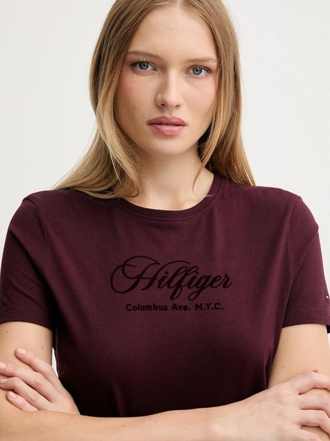 Tommy Hilfiger t-shirt bawełniany damski kolor bordowy WW0WW46120