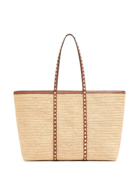 Valentino Garavani Rockstud raffia tote bag - Neutrals - zdjęcie produktu nr 1
