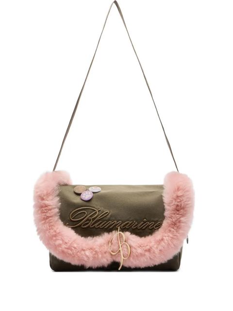 Blumarine faux fur-trim embroidered shoulder bag - Green - zdjęcie produktu nr 1