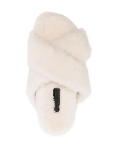 Yves Salomon crossover-strap shearling slippers - White