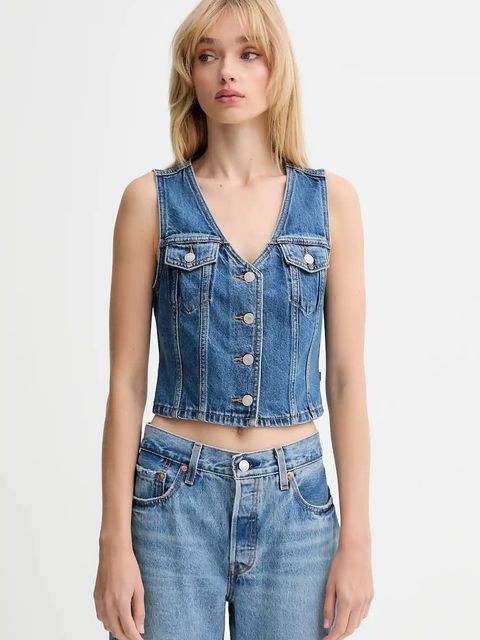 Levi's kamizelka jeansowa kolor niebieski jednorzędowa A8682