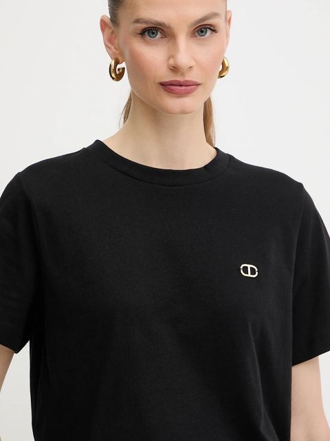Twinset t-shirt bawełniany damski kolor czarny 252TP2057