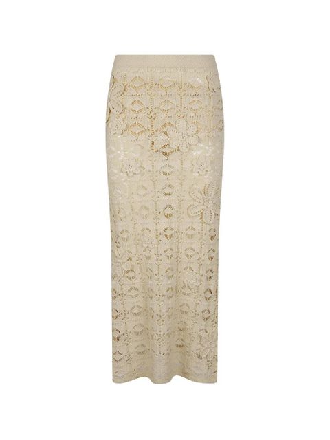 PINKO floral-appliqué crochet-knit midi skirt - Neutrals - zdjęcie produktu nr 1