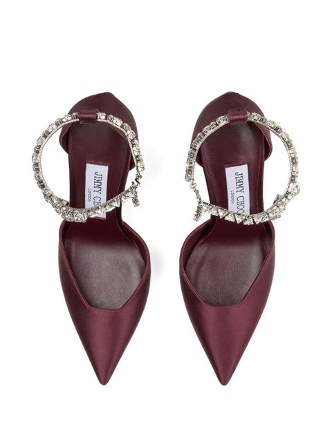 Jimmy Choo 100mm Stevie crystal-embellished satin pumps - Red