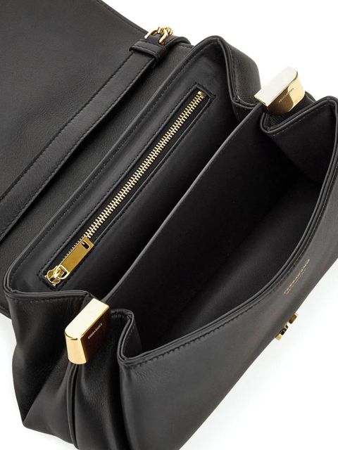 Ferragamo small front flap soulder bag - Black