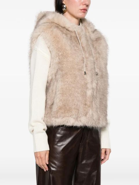 Maje faux fur hooded gilet - Neutrals