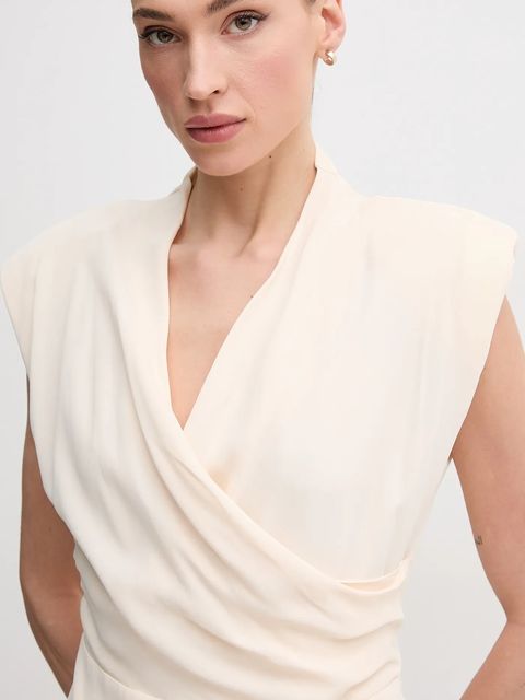 Sandro Ferrone sukienka kolor beżowy midi rozkloszowana S23XBEBONACCORTI