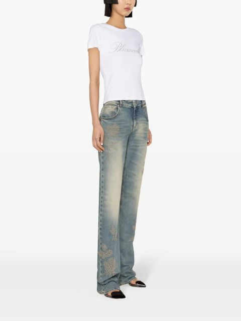 Blumarine rhinestoned-logo cotton T-shirt - White