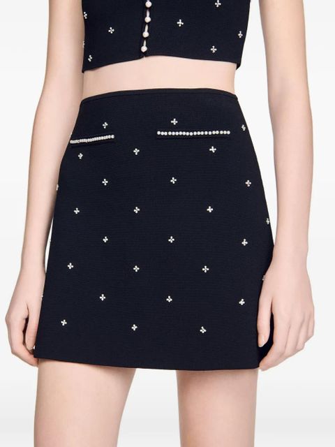 SANDRO rhinestone-embellished knit mini skirt - Black